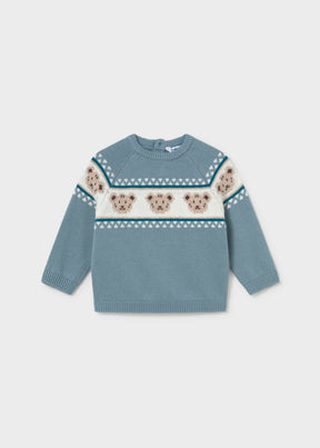 Mayoral baby teddy bear jacquard sweater in Arctic, sizes 9M-4Y – product view 2