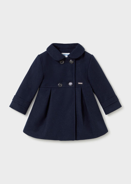 Navy double-breasted coat with round collar and flared shape, Mayoral baby girl