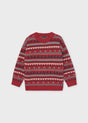 Red jacquard knit sweater with grey, cream and navy geometric stripes, Mayoral boys