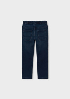 Front view of Mayoral boys Dark Blue jeans with clean denim wash and comfortable kids fit.