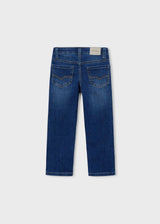 Back view of Mayoral boys Dark Denim jeans showing slim leg shape and classic denim styling.
