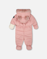 Back view of Deux Par Deux dusty pink baby snowsuit