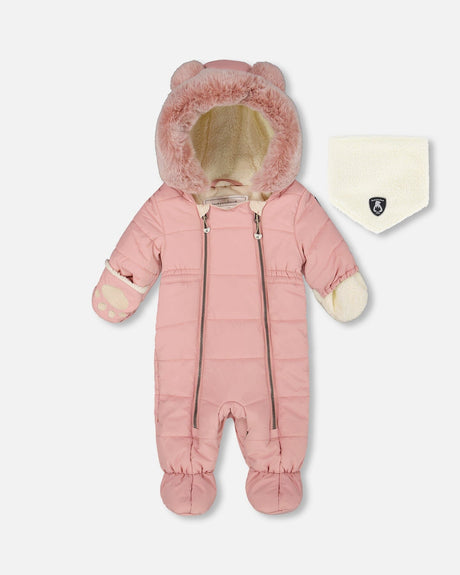 Deux Par Deux Baby Layette Snowsuit Dusty Pink front view