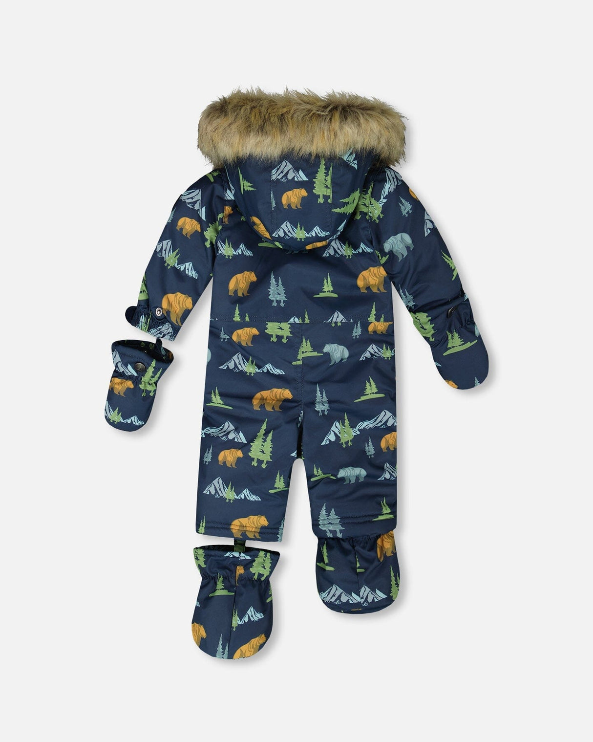 Close-up detail of zipper and fleece lining on the Deux par Deux Baby Play Snowsuit