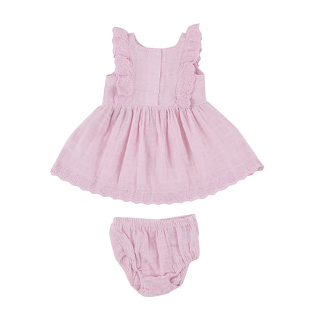 Eyelet Edged Dress & Diaper Cover - Ballet Solid Muslin | Angel Dear - Jenni Kidz