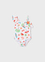 Mayoral girls White/Multi asymmetric one-piece swimsuit with colorful summer print.