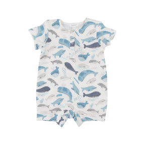 Angel Dear Blue Whales organic cotton muslin Henley shortall for baby boys, front view