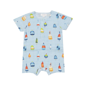 Angel Dear Buoys print organic cotton muslin Henley shortall for baby boys, front view