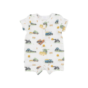 Angel Dear Farm Machines organic cotton muslin Henley shortall for baby boys, front view