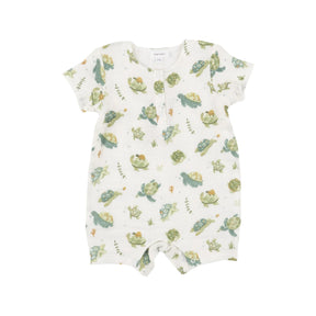 Front view of Angel Dear Sea Turtles organic muslin Henley shortall for baby boys