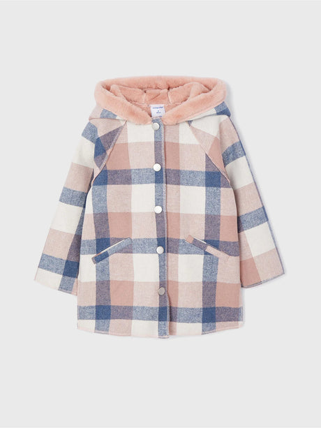 Girl's Hooded Plaid Coat Rose | Mayoral - Jenni Kidz