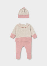 Mayoral newborn 3-piece knit set in Rosa Baby Vigore, sizes 2-18M – product view 1