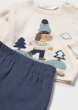Mayoral newborn boy jacquard sweater and pants set in Indigo, sizes 2-18M – product view 3