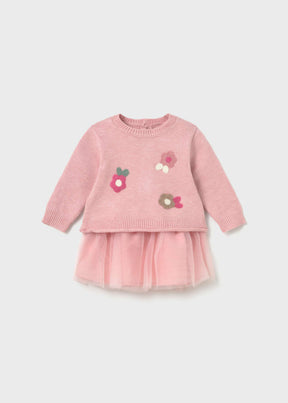 Mayoral newborn girl knit flower dress in Rosa Baby Vigore, sizes 2-18M – product view 1