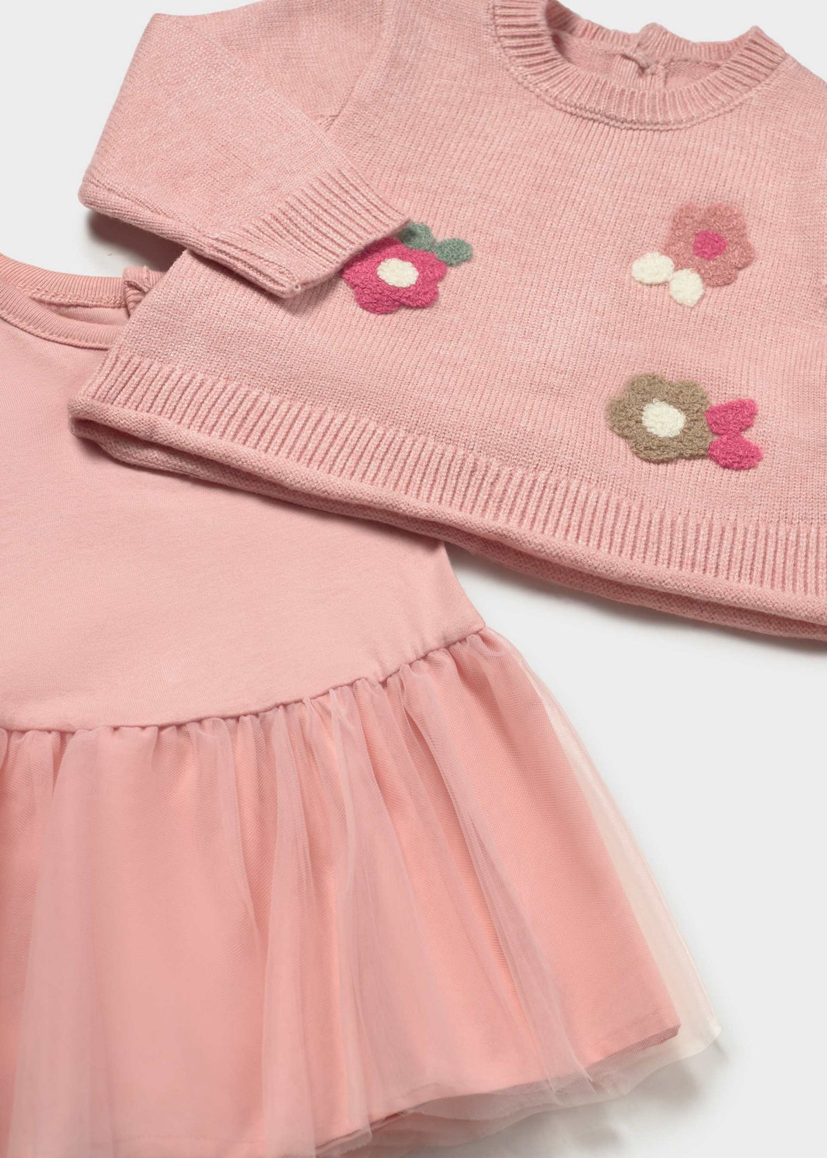 Mayoral newborn girl knit flower dress in Rosa Baby Vigore, sizes 2-18M – product view 3