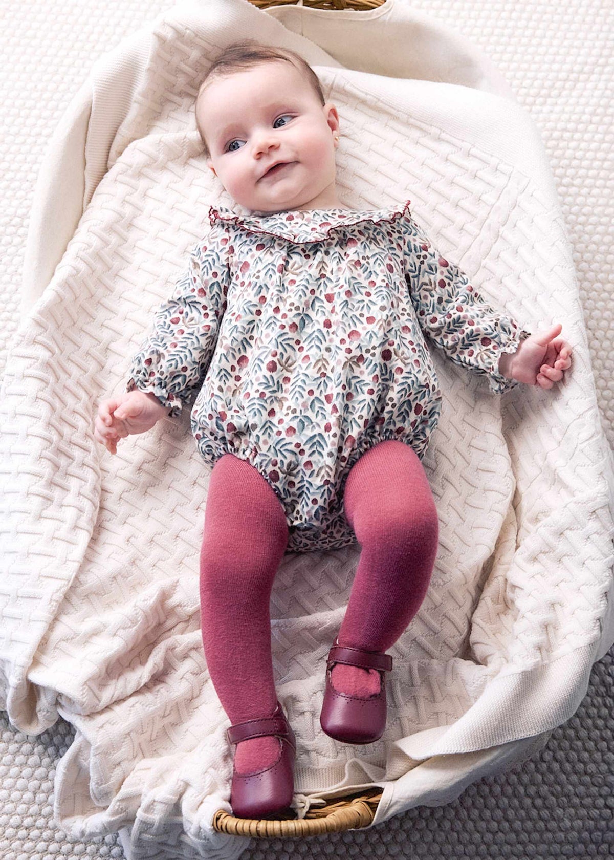 Mayoral newborn girl printed romper with tights in Lily, sizes 2-18M – product view 2