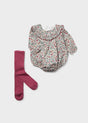 Mayoral newborn girl printed romper with tights in Lily, sizes 2-18M – product view 1