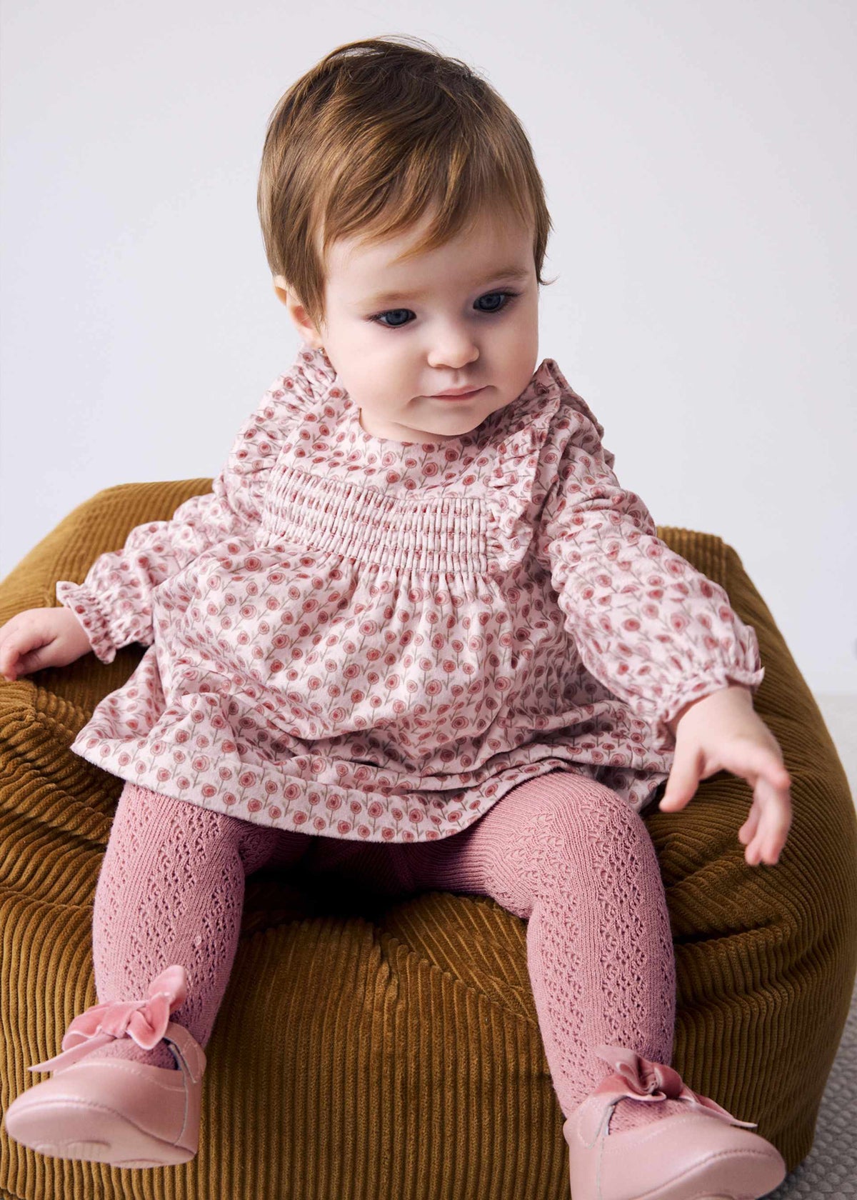 Mayoral newborn girl printed velvet dress in Cipria, sizes 2-18M – product view 2