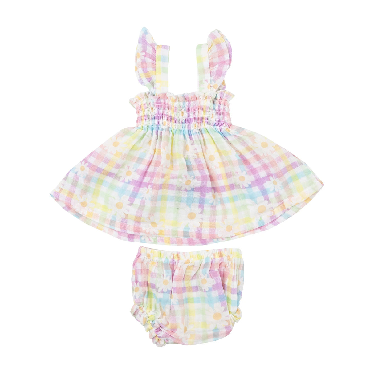 Ruffle Strap Smocked Top & Diaper Cover - Gingham Daisy | Angel Dear - Jenni Kidz