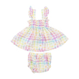 Ruffle Strap Smocked Top & Diaper Cover - Gingham Daisy | Angel Dear - Jenni Kidz