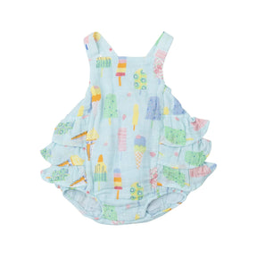 Angel Dear Fruit Dream Popsicles light blue ruffle sunsuit front view