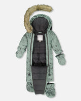 Back view of Baby Play snowsuit with mittens and booties