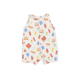 Angel Dear BBQ Buddies bamboo shortie romper for baby boys, front view