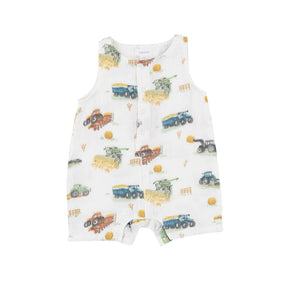Angel Dear Farm Machines organic cotton muslin shortie romper for baby boys