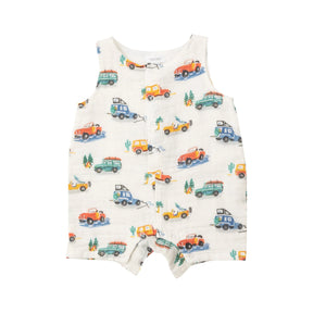 Angel Dear Off Road Adventure organic cotton muslin shortie romper for baby boys