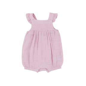 Angel Dear Ballet solid muslin smocked overall shortie for baby girls, front view
