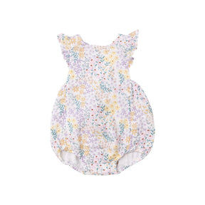 Angel Dear Spreading Joy organic muslin sunsuit for baby girls, front view