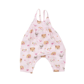 Angel Dear Pretty Puppy Faces pale pink tie-back romper front view