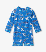 Baby Boys Patterned Sharks One-Piece Rashguard Swimsuit