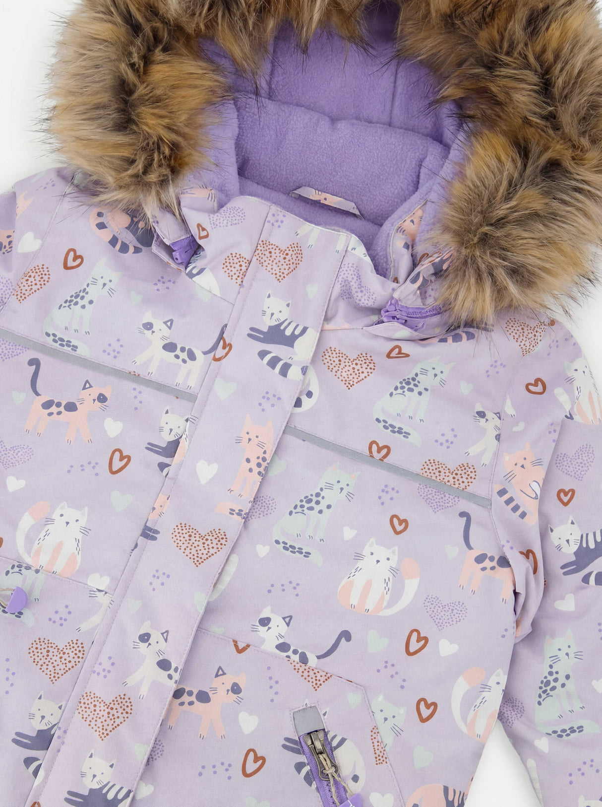 Two Piece Discover Snowsuit Purple Printed Cats-3