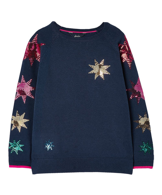 Navy & Goldtone Sequin Star Miranda Sweater - Girls | Joules - Jenni Kidz