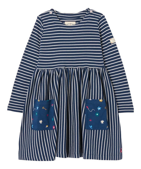 Girls Blue Stripe Nancy Breton Pocket A-Line Dress | Joules - Jenni Kidz